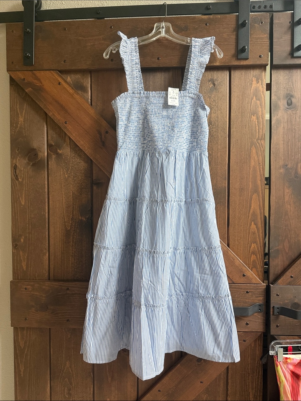 J. Crew Light Blue Striped Smocked Sundress